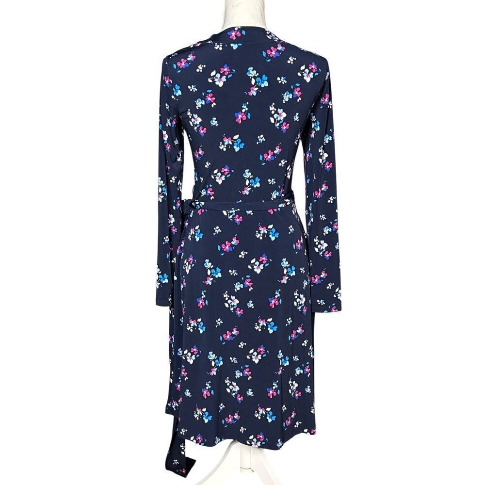 New Banana Republic Factory Wrap Dress Size Medium Floral Blue Long Sleeve Work - Picture 3 of 11